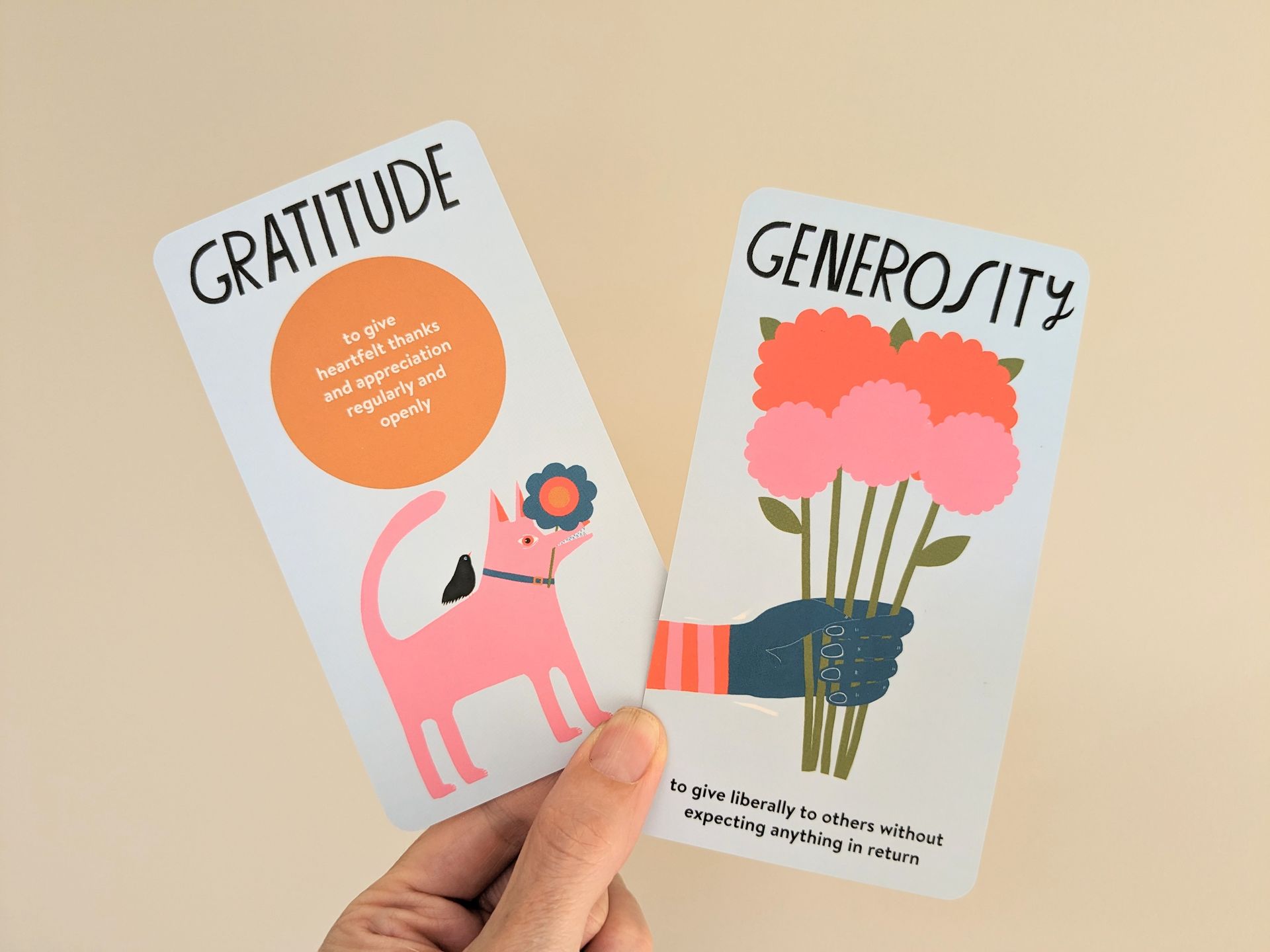 Gratitude and Generosity Cards from the Live Your Values Deck by Lisa Congdon and Andreea Niculescu