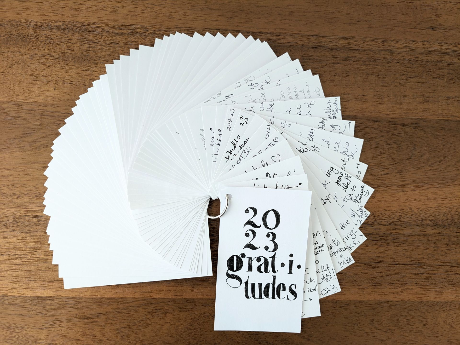 Amy's handmade 2023 gratitude deck with 52 cards 